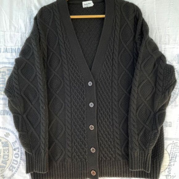Sunday’s Best Black Merino Wool Blend Cable Knit Cardigan Sweater Size Medium - Picture 1 of 7